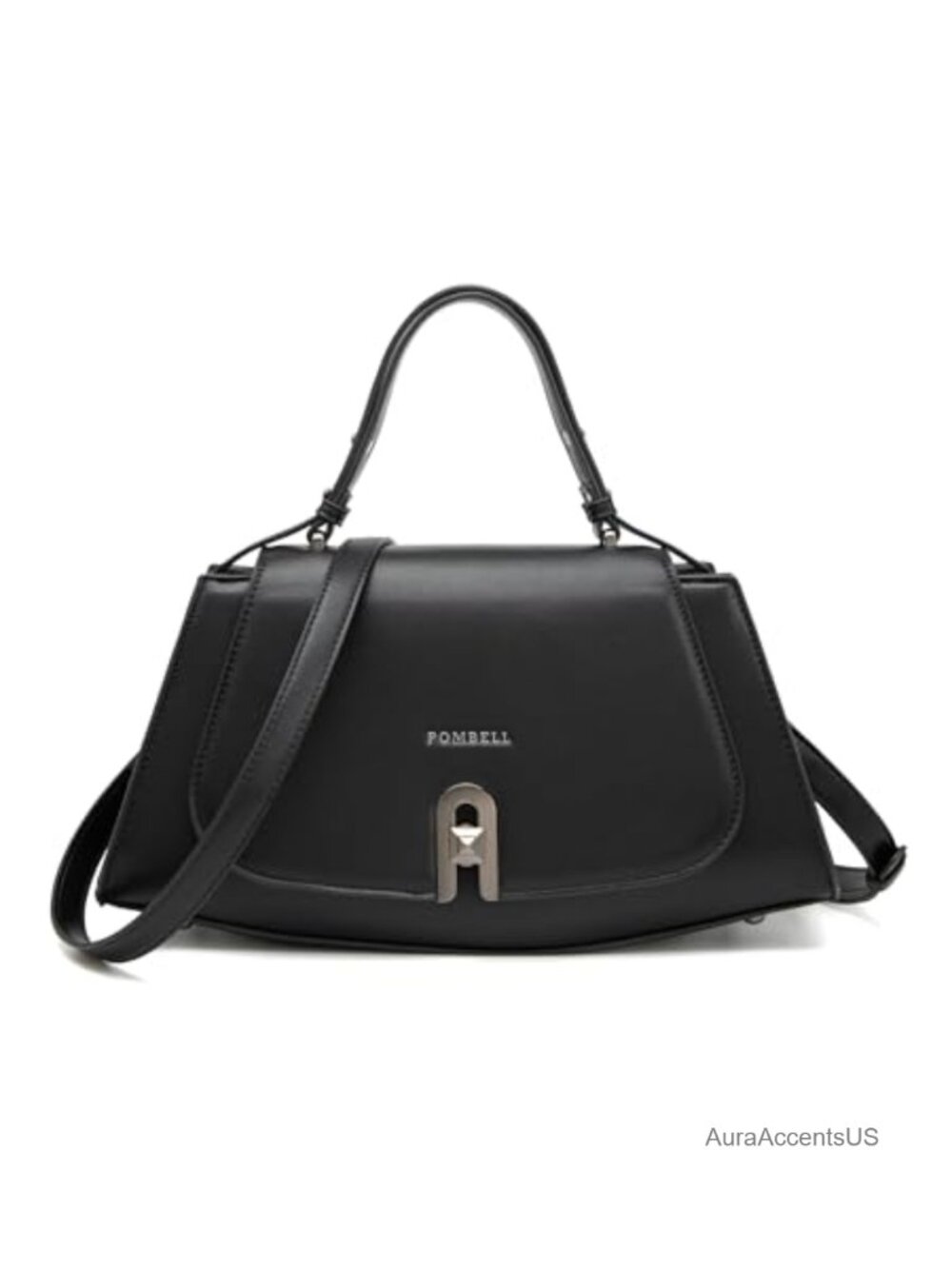 Vegan Leather Trapezoid Crossbody Bag with Twist Lock